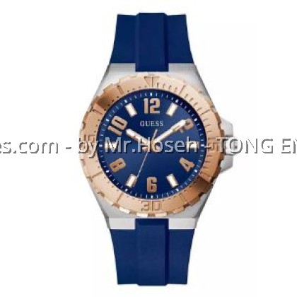 GUESS Mens Blue Rose Gold Tone Analog Watch 44mm GW0906G3